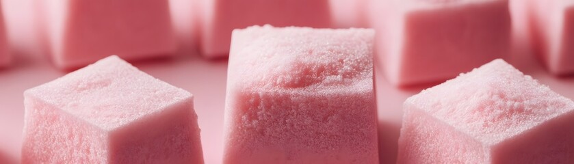 Fototapeta premium Close up of multiple square pink candy pieces.