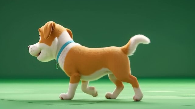 Cute Cartoon Dog Walking in 2D Animation with Green Screen Background