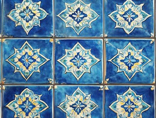Beautiful blue ceramic tiles with floral patterns