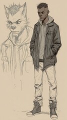 Two character sketches in a style of graphic novel art.