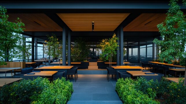 Modern dining experience rooftop restaurant interior design urban environment aesthetic viewpoint