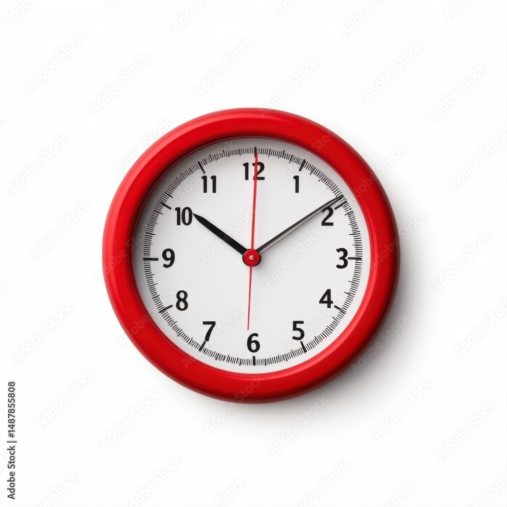 Poster red round wall clock with minimalist design and clear time markings