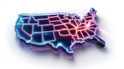 Glowing Neon United States Map with Detailed State Lines