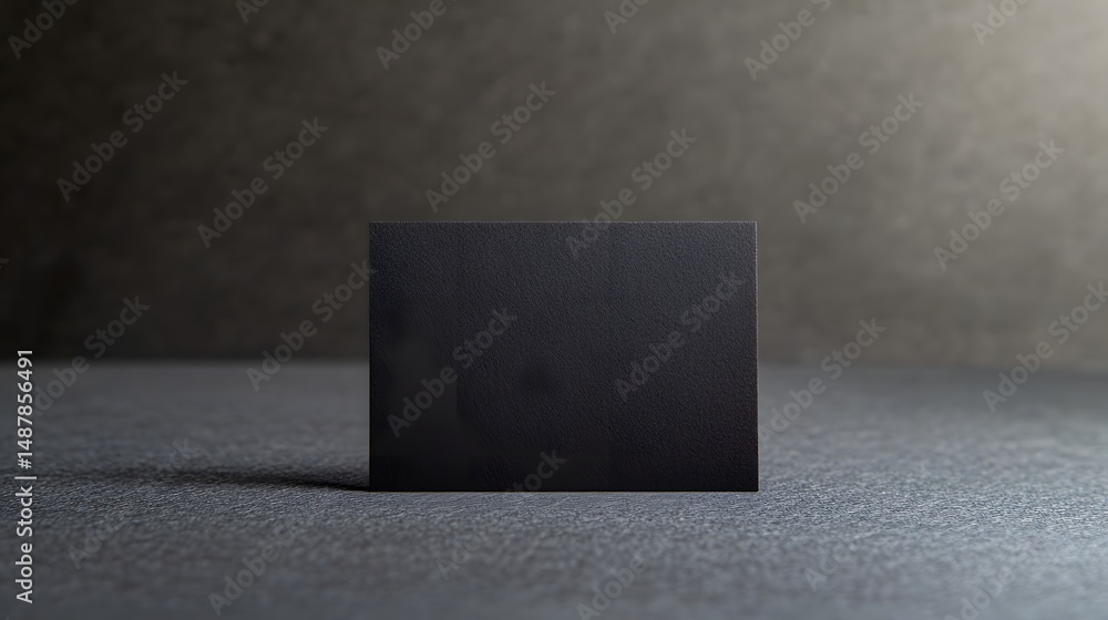 Poster empty dark square object on a textured surface.