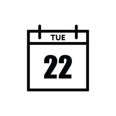 calender icon, 22 tuesday icon with white background