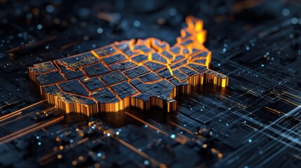 Glowing United States Map on Circuit Board