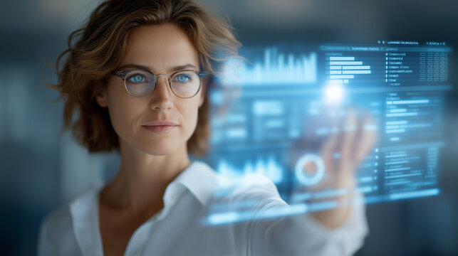 Futuristic Businesswoman with Digital Interface for Productivity and Task Management