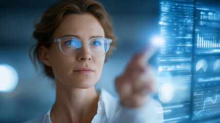 Futuristic Businesswoman Using Digital Interface for Productivity