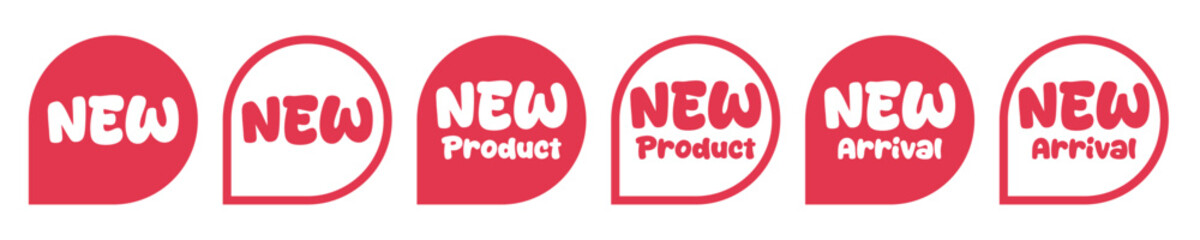 Red new collection banners set. Bold Vector labels for promotions