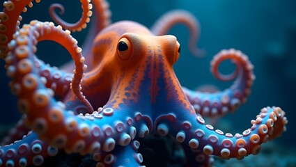 Kaleidoscopic Safari Panorama featuring a graceful octopus, with vibrant, overlapping patterns and shapes