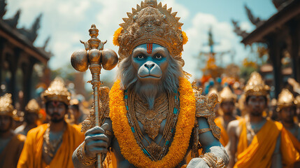 Fototapeta premium Hanuman-Inspired Candle Sculpture Parade at Ubon Ratchathani Candle Festival Showcases Thai Mythology and Artistic Brilliance