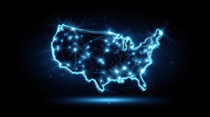 Glowing Blue Abstract Map of the United States