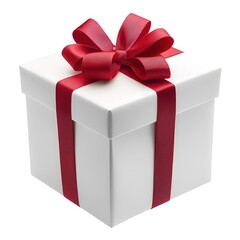 Elegant White Gift Box with Red Ribbon and Bow on a Bright Background for Celebrations and Special Occasions