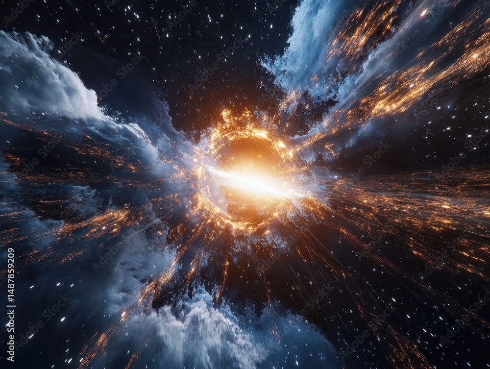 Poster cosmic explosion event captured in outer space digital art dramatic environment sci-fi concept