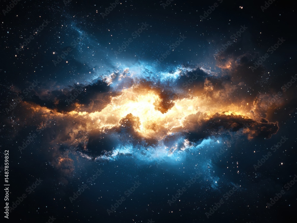 Poster cosmic explosion of colors in space digital art nebulae visualization celestial environment wide-ang