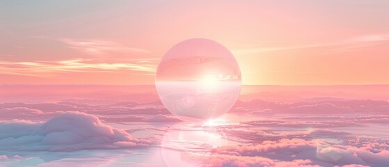Ethereal Sunrise with Pastel Clouds and a Floating Sphere in Sky