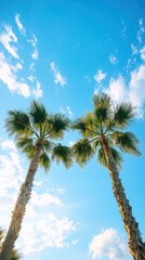 Palm trees under bright blue sky tropical location nature photography outdoor environment low angle view vibrant concept
