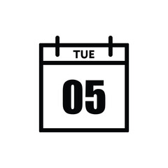 calender icon, 05 tuesday icon with white background