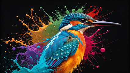 Fototapeta premium Splash of colorful pain on black background