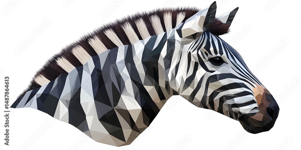 Poster abstract polygonal zebra portrait in profile view.