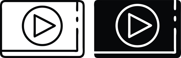 Minimalist Black and White Play Button Icon with Geometric Shapes in Flat Digital Design