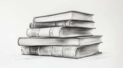 Graphite sketch of a stack of four books.
