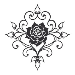 Intricate Black and White Gothic Victorian Rose Floral Illustration