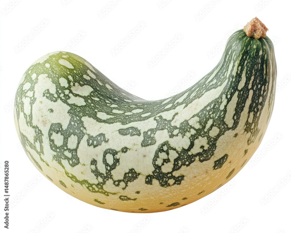 Poster unique curved green squash with distinctive pattern and texture on a white background for fresh prod