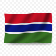 Waving flag of Gambia. Illustration of flag on transparent background