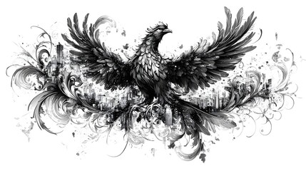 Fototapeta premium Majestic Mythical Phoenix Rising with Fiery Wings and Feathers