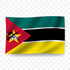 Waving flag of Mozambique. Illustration of flag on transparent background