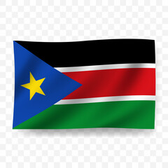 Waving flag of South Sudan. Illustration of flag on transparent background