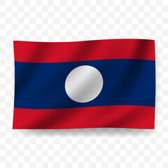 Waving flag of Laos. Illustration of flag on transparent background