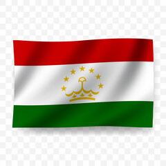 Waving flag of Tajikistan. Illustration of flag on transparent background