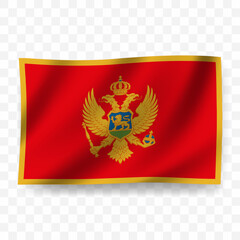 Waving flag of Montenegro. Illustration of flag on transparent background