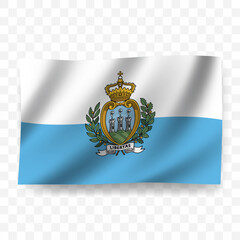 Waving flag of San Marino. Illustration of flag on transparent background