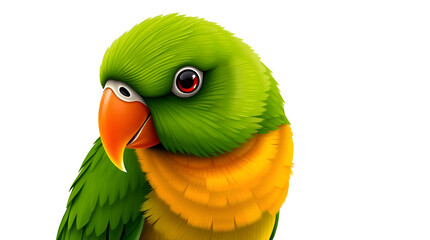 Pastel Portrait of a Colorful Green Parrot with Orange Beak on White Background — Soft Light & Subtle Detail, Generative AI