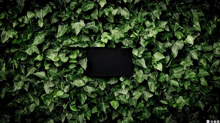 Black card with ivy wall background.