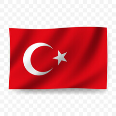 Waving flag of Turkey. Illustration of flag on transparent background