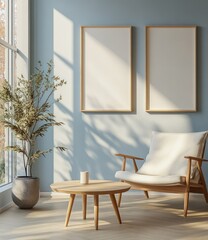 Bright and Airy Living Room with Minimalist Decor and Sunlight Streaming Through Windows