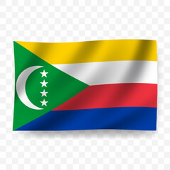 Waving flag of Comoros. Illustration of flag on transparent background