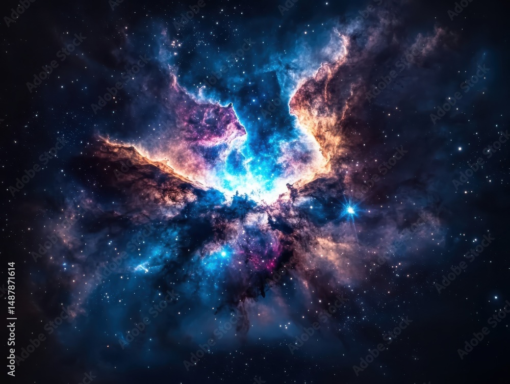 Poster galactic explosion outer space digital art cosmic environment wide-angle view stellar concepts for v