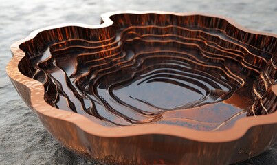 Obraz premium Abstract copper bowl filled with water on stone