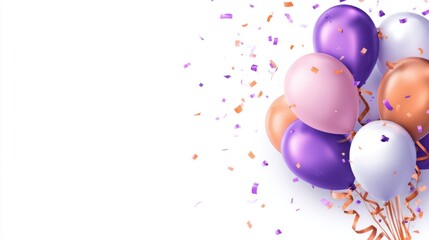 Pastel Balloons and Confetti on White Background