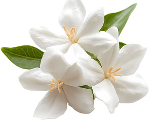 Obraz premium A beautiful arrangement of white flowers featuring delicate petals and vibrant green leaves.