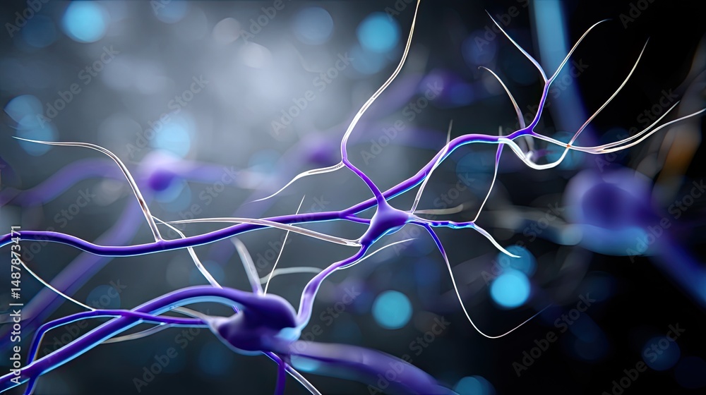 Poster abstract illustration of neural cells interconnected, representing brain activity and communication 