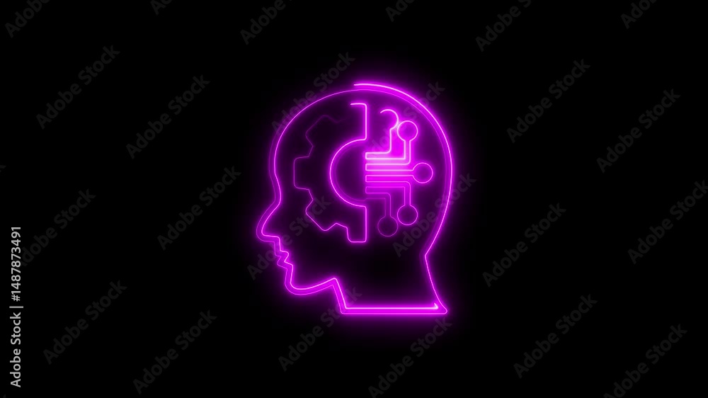 Poster illuminated brain with circuitry illustrating artificial intelligence and technology