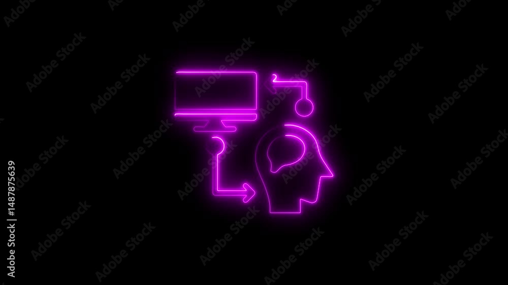 Poster digital mind connection brain computer technology neon light icon background