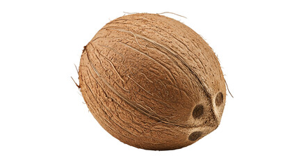 Coconut Stands Alone on Transparent Background, Showing Texture and Detail, Isolated Fruit