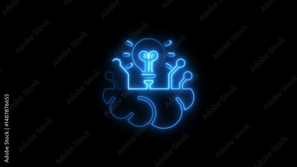 Poster futuristic brainstorming concept with glowing lightbulb and circuitry design